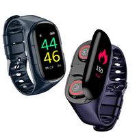 Smart Watch Dual Wireless Bluetooth Earbuds 2 in 1 IP67 Waterproof Touch Scree Smart Sport Bracelet Fitness Trackers Heart Rate Blood Pressure Monitor for Android and iOS Long Standby (Blue)