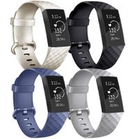 Vancle Pack 4 Silicone Bands Compatible with Fitbit Charge 3 Bands for Women Men, Rose Gold Silver Sport Wristbands for Fitbit Charge 3/Fitbit Charge 3 SE (Gold/Black/Navy Blue/Grey, Large)