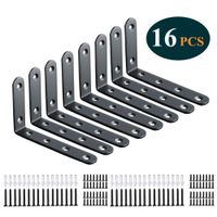 Shelf Brackets 16pcs Corner Brace Black Steel L Brackets for Shelves 5 Inch x 3 Inch Decorative Corner Brackets for Wall Joint Angle Brackets for Shelf with Screws (3x5 inch-16pcs)