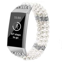 Aliturtle Replacement Accessories for Fitbit Charge 3 Bands, Fashion Faux Pearls Beaded Elastic Stretch Link Band Bracelet Jewelry Wristband Straps Compatible for Fitbit Charge 3 for Women Girls