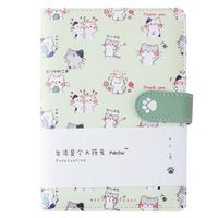 Student Cute Cartoon Cat Pattern Notebook Leather Cover Journal Diary Notepad (Z-Green)
