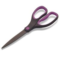Officemate 8-Inch Non-Stick Scissors with Soft Grip Handle, Black Blades with Black/Purple Handle (94147)