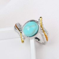 Allywit Women's Sterling Silver Ring Oval Cut Natural Bohemia Turquoise Jewelry Birthday Proposal Hollow Engagement Party Band Rings (10, Silver)