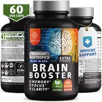 N1N Brain Supplement Nootropics Booster [Immune Support, 2x Caps] Enhances Focus, Memory & Clarity. 41 Ingredients, Men & Women, Ginko Biloba, Vitamins, Cayenne, Manganese (60 Veg Caps)