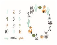 La Vogue Baby Monthly Milestone Blanket Newborn photography Backdrop Photo Prop (Fox with Numbers)