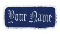 Name Patch Uniform Work Shirt Personalized Embroidered Royal with White Border. Iron on.