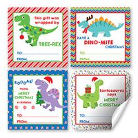 Christmas Dinosaur Gift Tag Stickers, Set of 12 2.5 X 2.5 Funny Square Christmas Present Labels by AmandaCreation