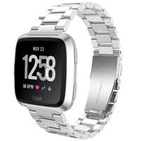 Compatible for Fitbit Versa/Versa 2/Versa Lite Bands,GaoBao Black Solid Stainless Steel Metal Replacement Business Bracelet Strap Band for Fitbit Versa Sports Smart Watch Fitness Band Women Men,Silver