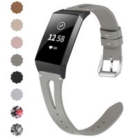 NANW Leather Bands Compatible with Fitbit Charge 3/Charge 3 SE, Slim Genuine Leather Band Replacement Accessories Strap Women Man Wristbands, Large Small