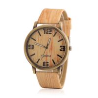 Nessere Unisex Fashion Wood Grain Artificial Leather Band Round Dial Quartz Watch Smart Watches