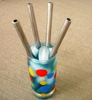 STAINLESS STEEL METAL STRAWS DRINKING COCKTAIL SWIZZLES SMOOTHIES Wide Fat 8"L x 3/8"R SET OF 4