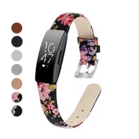 MEFEO Compatible with Fitbit Inspire Bands/Inspire HR Band, Genuine Leather Slim Soft Strap Wristbands Accessories Replacement for Fitbit Inspire Fitness Tracker (Floral 1, Small (5.8"-7.6"))