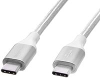 AmazonBasics Double Braided Nylon USB Type-C to Type-C 2.0 Charger Cable | 10 feet, Silver (Renewed)