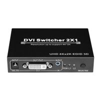 DVI Switcher 2x1 with IR Remote 2 inputs 1 Output DVI-D Switch Box 4K 1080P Full HD UHD 3D EDID DVI-I Monitor Switch Box for Computers/PCs/Macs/Monitor