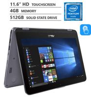 ASUS Vivobook 11.6" 2-in-1 HD LED-backlit Touchscreen Laptop, Intel Pentium N4200 Quad-Core Processor up to 2.5GHz, 4GB RAM, 512GB Solid State Drive, HDMI, Wireless-AC, Bluetooth 4.1, Windows 10, Grey