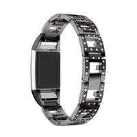 For Fitbit Charge 2 Bands, Forthery Replacement Metal Adjustable Bracelet Bands for Fitbit Charge 2 Smart Watch (Black)