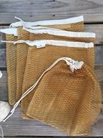 12"x14" Thick Single Drawstring Polyester MESH Bags with White Hem(Golden Color)-5 Count Pack