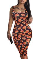 LAGSHIAN Women's Sexy Bodycon Tank Dress Sleeveless Basic Midi Club Dresses Pumpkin