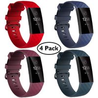 Velavior Waterproof Bands for Fitbit Charge 3/ Charge3 SE, Pack of 4, Soft Adjustable Replacement Wristbands for Women Men Small Large (Navy/Red/Sangria/Darkslategray, S: for 5.5"-7.1" Wrist)