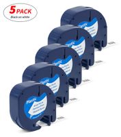 Label Orison Letratag 91331 S0721610 Plastic Label Tape Refills Black on White Compatible with Dymo LT Label Maker Plus LT100T QX50,1/2 Inch X 13Feet (12mmx4m),5Pack