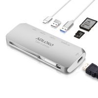 USB C to HDMI Adapter, USB C Hub, ADLOKO 6-in-1 Type C Adapter Power Delivery with 4K HD Port, SD/TF Card Reader, 2 SuperSpeed USB 3.0 Ports for MacBook Pro/Chromebook Pixel and More(USB C TO 4K HDMI)
