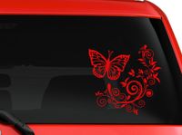 Butterfly and Flower nice design car truck SUV window laptop Kitchen wall macbook decal sticker Approx 6 inches red