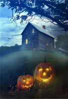 GoEoo 5x7ft Horrible Halloween Backdrop Grimace Pumpkin Scary Haunted House Photography Background Gloomy Tree Photo Studio Props Festival Kid Adult Party Decoration Vinyl Banner