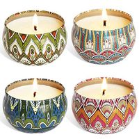 Scented Candles Gift Set for Women, Natural Soy Wax Candles, Jasmin, Rose, Bergamotte, Vanille Scents, Portable Travel Tin Candles, Stress Relief Aromatherapy Candles 4 Pack, Birthday Gifts for Women