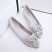 Hemlock Women Flat Shoes Pointed Toe Boat Shoes Female Rhinestone Shoes Slip-Ons Shoes (US:5.5, Silver)