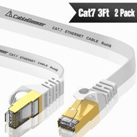 CableGeeker Cat7 Ethernet Cable 3ft 2 Pack (30 AWG High Speed Cable) Flat Cat7 Shielded Ethernet Cable Support Cat5/Cat6 Network,600Mhz,10Gbps - White Computer Cord for Router Xbox Modem