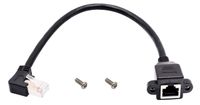 AAOTOKK 90 Degree Cat 6 Ethernet Cable Left Bend Angle RJ45 Male to Female Shielded Ethernet Network Connector Screw Panel Mount Extension Cable for Router, Modem (30cm/1ft Left)
