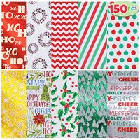 JOYIN Holiday Tissue Paper Assortment (Ten Colors), 150-Piece Set Christmas Design Solid, Holiday Holographic and Printed Gift Tissue Paper Assortment (20" x 20" inches)