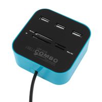 uxcell Blue 3 Ports USB 2.0 HUB + All In One SD/TF Multi Card Reader Combo