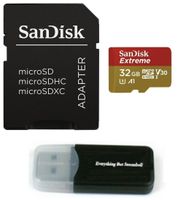 SanDisk 32GB Micro Extreme Memory Card works with FITFORT Black/Silver Action 4K WiFi Ultra HD Waterproof Sport Camera SDHC UHS-I (SDSQXAF-032G-GN6MA) with Everything But Stromboli (TM) Card Reader