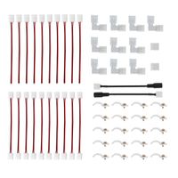 3528 2 Pin LED Strip Connector Kit - 8mm LED Connector Kit Includes 10x LED Strip Light Connector Pigtail, 10x Jumper Connector, 10x L Shape Connectors, 2X DC Connector, 2X Gapless Connectors, Clips