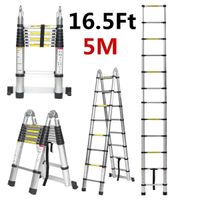 KINGSO Telescoping Ladder 16.5 FT Aluminum Extention Ladder, ONE-Button RETRACTION Portable Ladder ANSI Certified Extendable Ladder with Spring Loaded Locking Mechanism, 330 Pound Capacity