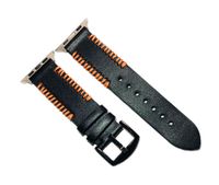 KoudHug Compatible iWatch Band 42mm, Soft Genuine Leather Replacement iWatch Bands Compatible with iWatch Series 3,Series 2,Series 1,Sport, Edition (Black Orange Line 42mm)