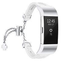 fastgo Compatible with Fitbit Charge 2 Bands, Slim Breathable Lightweight Replacement Leather Wristband Bracelet Sport Straps Compatible with Charge 2 HR Band for Women (White)