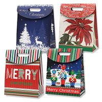Gift Boutique Large Christmas Foldover Gift Bags with Handles 12 Pack 4 Assorted Holiday Designs for Easy Wrapping Kids Presents Prizes & Goody Stuffers