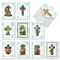 The Best Card Company - 10 Blank Religious Note Cards (4 x 5.12 Inch) - Assorted Bulk Greeting Card Set - Cross Cards M6466OCB