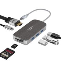 TSUPY USB C HUB 7 in 1 Leather Type C HUB, 4K USB C to HDMI, Fast Power Delivery,3 USB 3.0 Ports&SD/TF Card Reader for MacBook Pro 2019-2016,XPS,Chromebook,Surface Go and More USB C Devices
