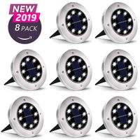 Otdair Solar Ground Lights, 8 LED Outdoor Solar Disk Lights, Waterproof In-Ground Lights, Solar Garden Lights, Landscape Lights for Pathway, Yard, Deck, Patio, Walkway, 8 Packs