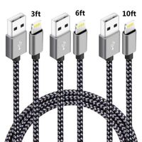 Phone Charger Cable 3FT 6FT 10FT Nylon Braided Charger Cord Compatible with Phone XS XR X 8 8PLUS 7 7Plus SE 5 6 6sPlus Pad Mini Air Pro Pod 3 Pack Black
