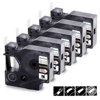 Wonfoucs Compatible Label Tape Replacement for DYMO 18488 Rhino Industrial Flexible Nylon Label Tape Work with DYMO Rhino 5200 4200 5000 and LabelWriter, Black on White, 1/2 inch x 11.5 feet, 5 Pack