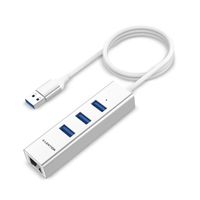 LENTION 3-Port USB 3.0 Hub with Gigabit Ethernet Network RJ45 LAN Adapter Compatible for MacBook Air/Pro (Previous Generation), iMac, Surface, Chromebook, More Type A Laptops (0.5M, Silver)