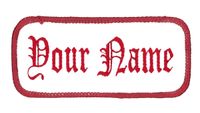 Name Patch Uniform or Work Shirt Personalized Identification Tape Embroidered Sew On, Hook Fastener or Iron on, White/Red Old English, Hook Fastener