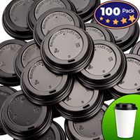 Premium, Recyclable Black Dome Lid 100 Pack By Avant Grub. One Size Fits All Travel Lid For 10, 12, 16 and 20 oz To Go Drink Cups. Includes Hot Contents Warning. For Cafes and Take Out Coffee Shops.