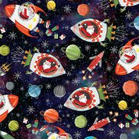 Outer Space Santa Holiday Gift Wrapping Paper Roll - 24" x 15'
