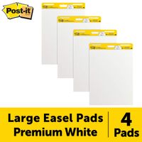 Post-It Super Sticky Easel Pad, 25 x 30 Inches, 30 Sheets/Pad, 4 Pads, Large White Premium Self Stick Flip Chart Paper, Super Sticking Power (559-4)