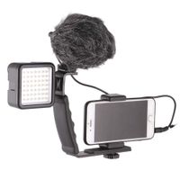Runshuangyu Smartphone Video Rig Camera Cage Mount Holder Stabilizer with BOYA by-MM1 Shotgun Microphone Mic + 49 LED Light Kit for iPhone X/8/7 Plus/7,Samsung Filmmaking Photography
